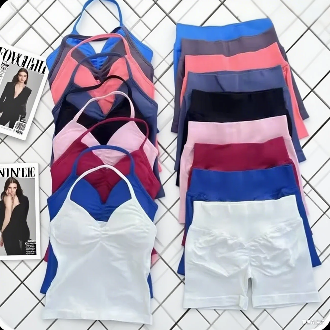 

WHENG женский комплект для йоги из 2 предметов, бесшовная ударная майка на шнуровке, спортивные шорты с царапинами, спортивная одежда, женская одежда