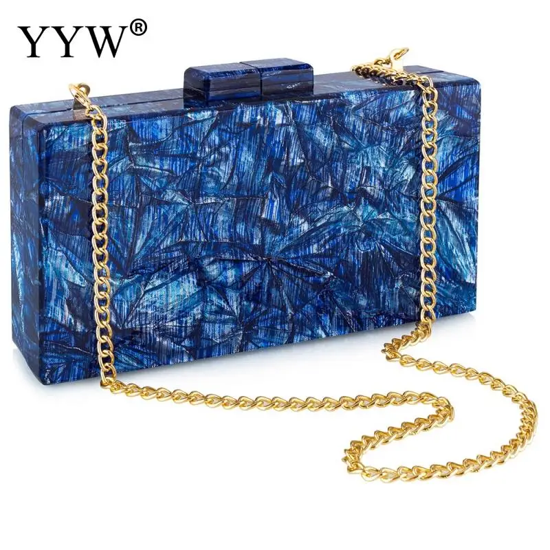 Acrylic Women'S Bag Luxury Designer Bag Blue Evening Clutch Bag For Wedding Party With Chain Shoulder Purse Female Box Handbag