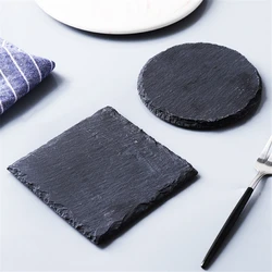 Natural Slate Serving Plates Round Stone Table Mat Serving Platter Tiles Black Cheese Board for Cake Fruit Meat Appetizers Fruit