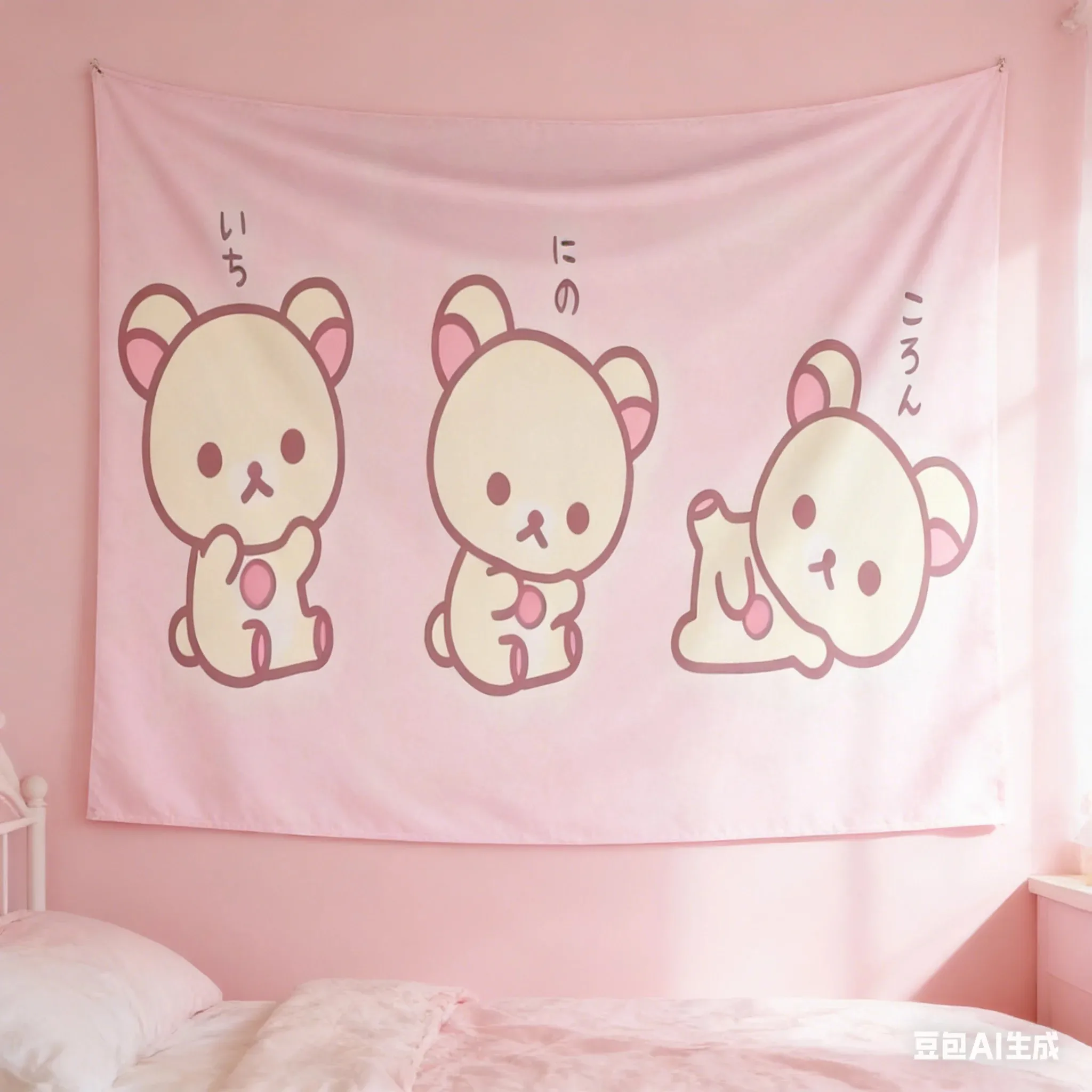 VIKAMA Cute Bears Tapestry 2D Flat Polyester Wall Hanging Cozy Kids Room Bedside Decor Healing Home Accent Gift Wall Art