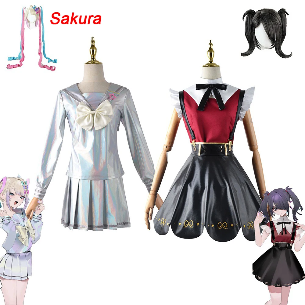 

Needy Girl Overdose Cosplay Costume Wig Anime JK Uniform Leather Skirt Set Abyss KAngel Ame Chan Halloween Party Costume
