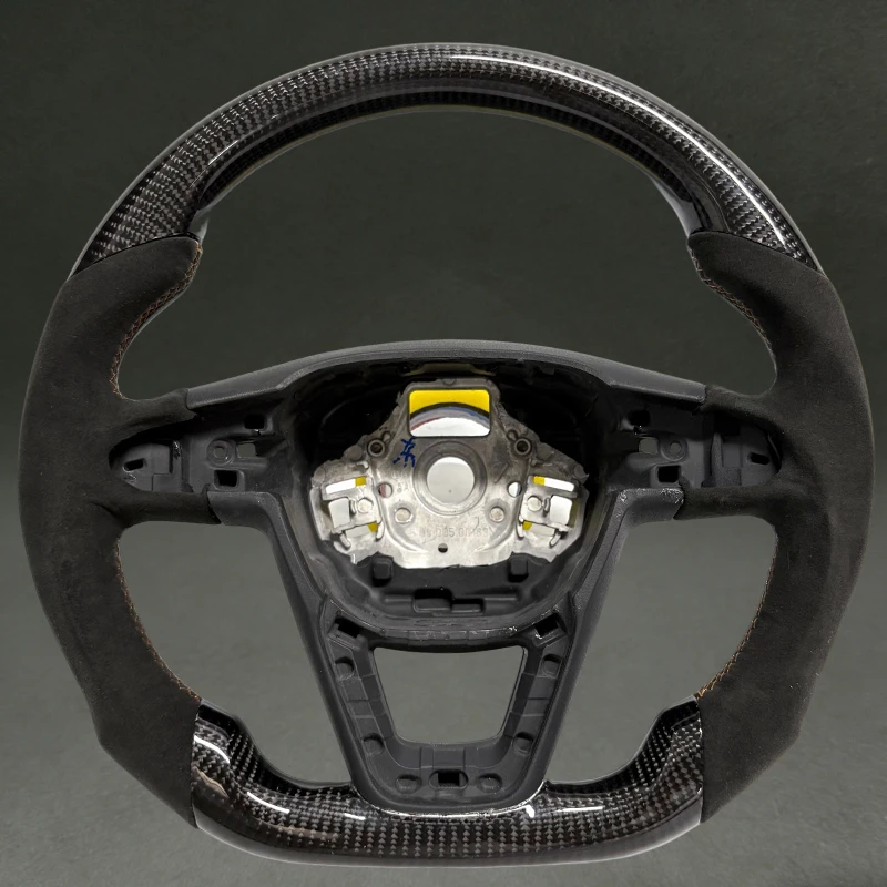 

Flat Bottom Wheel Parts Fits for Seat Arona Leon Arona Ibiza Ateca Toledo with Suede Black Carbon Fiber Steering Wheel for Seat