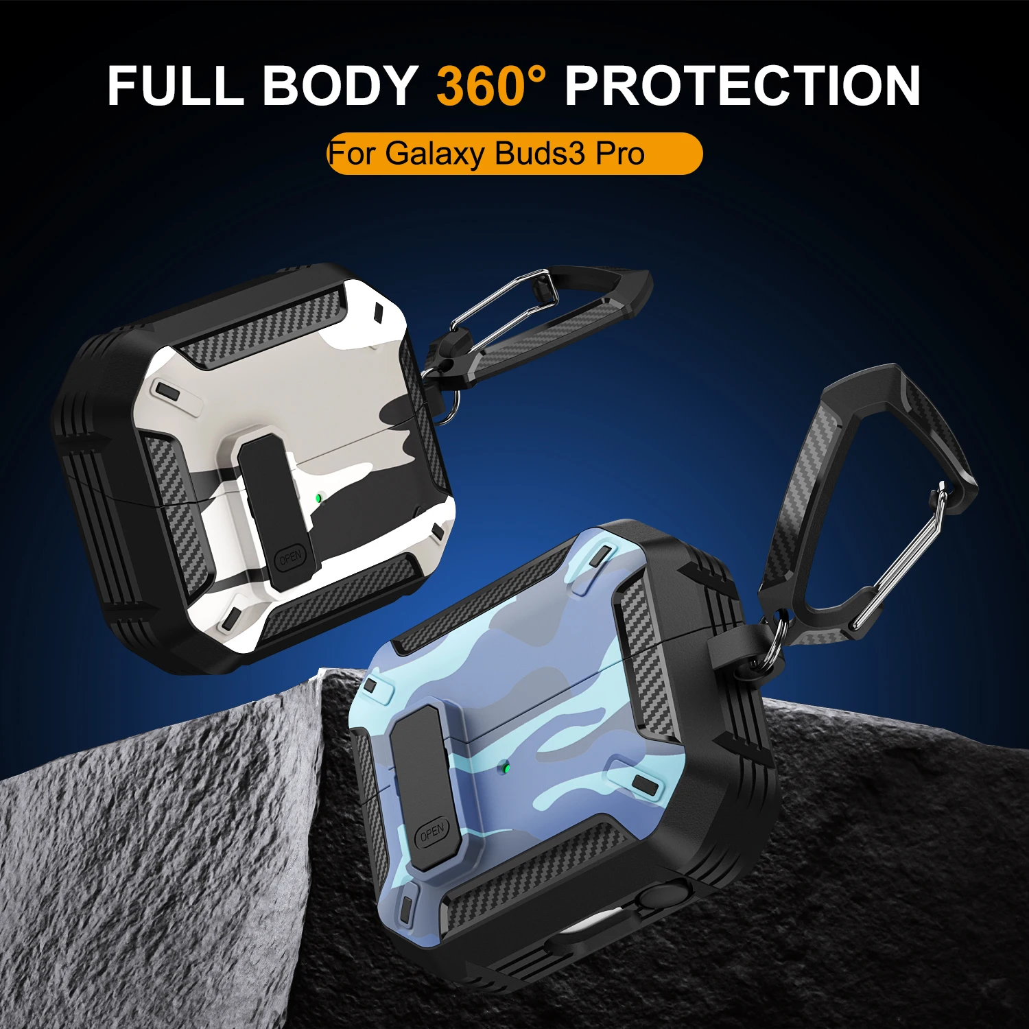 Stylish Camouflage Cover For Samsung Galaxy Buds 3 Pro Buds3 Pro Buzz 3 Pro Case With Lock Rugged Shell Armor Shockproof Sleeve