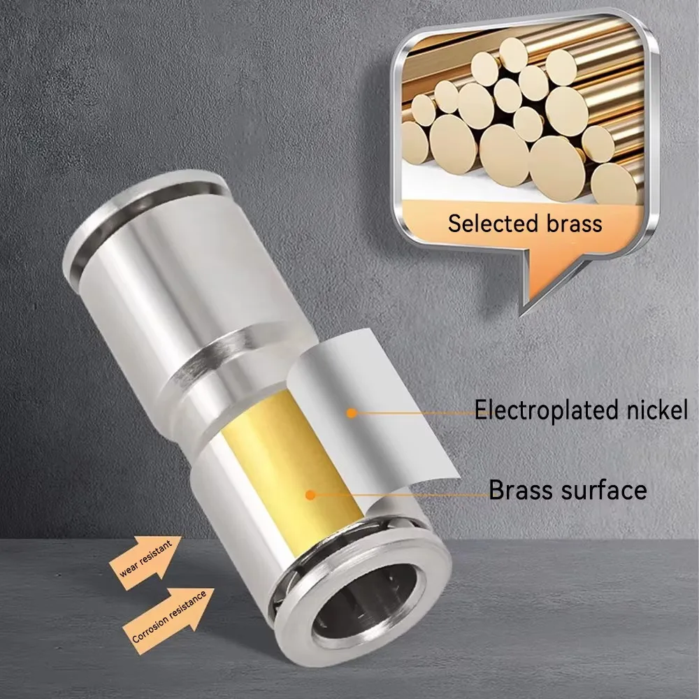 Nickel-Plated Copper Air Pipe Fitting High Temperature High Pressure Corrosion Resistant Reducing Pneumatic Quick Push-in Connec