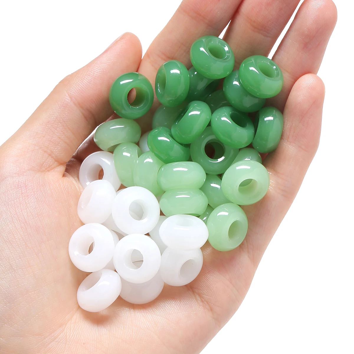 10 Pcs/Set Imitation Jade Large Hole Buddha Beads Loose Beads for DIY Jewelry Making Bracelets Necklaces Accessories