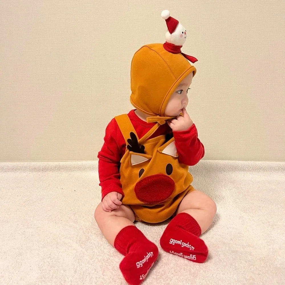 Winter Baby Christmas Clothes Outfit Korean Style Bodysuit Romper Set Cute Infant One-Piece Pajamas for Boy Girl Holiday Toddler