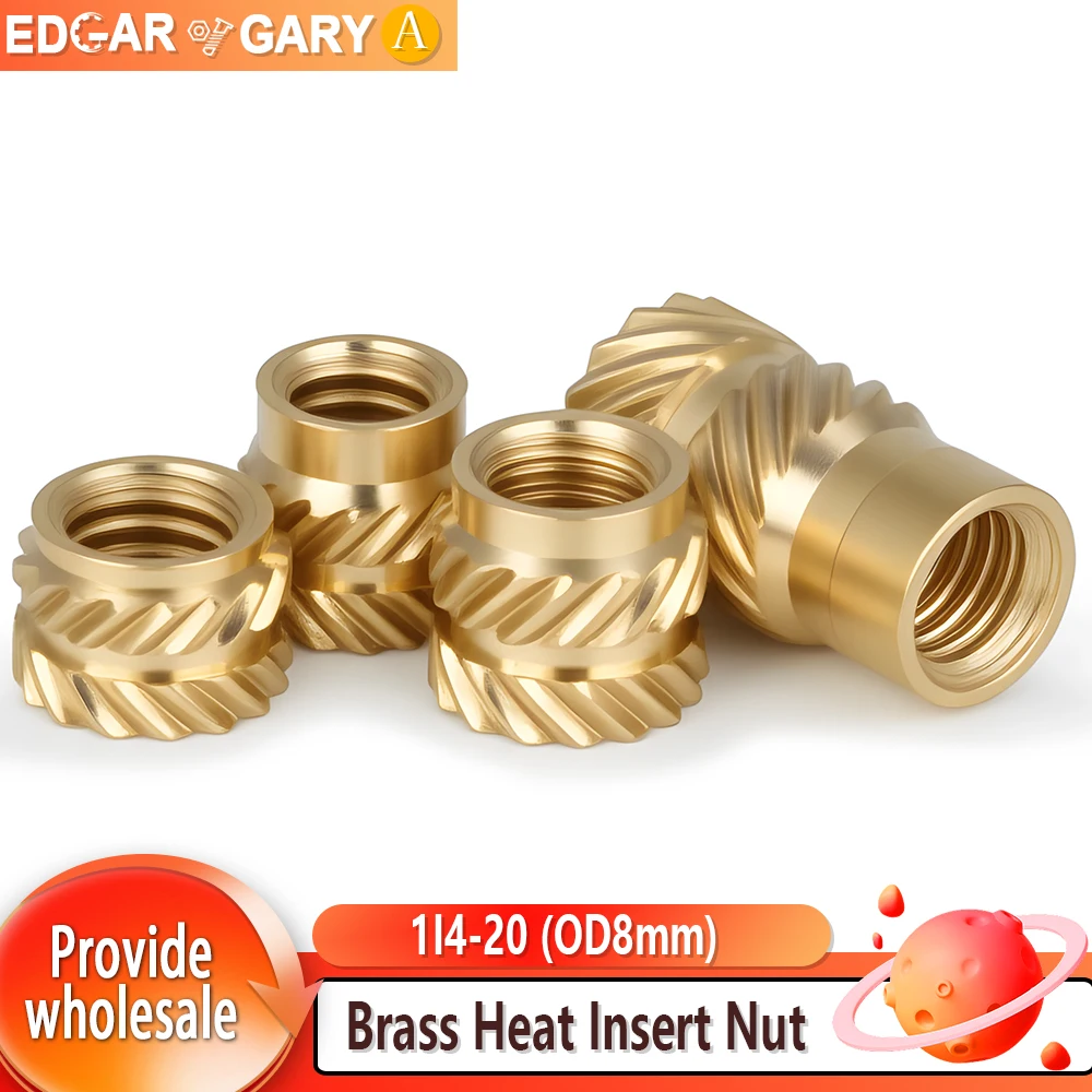 1/4-20 UNC Brass Heat Insert Nut Thread Knurled Injection Molding Embedment Insert Hot Melt 3D Printing Inserts Nuts 10/30/50pcs