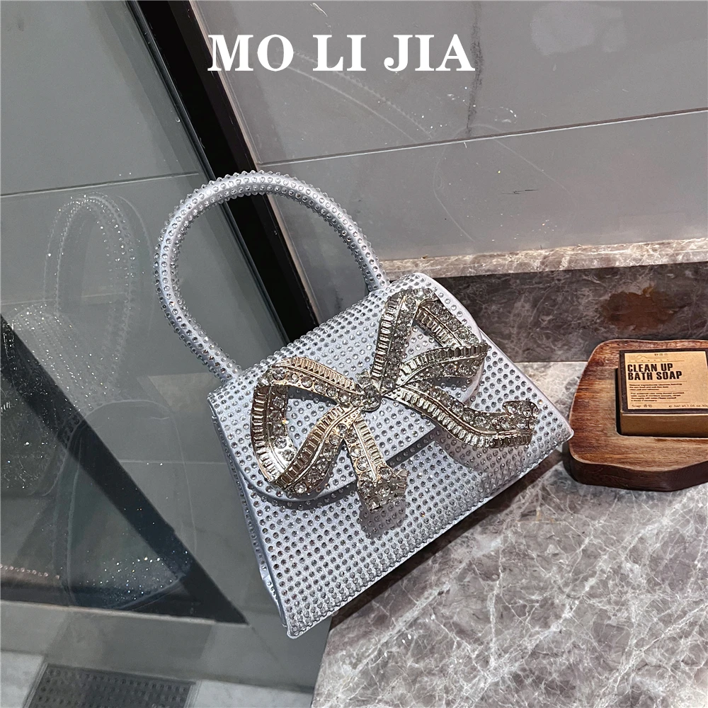 Glitter Bling Bow Knot Handbag Shiny Rhinestone Diamond Evening Bag Wedding Party Clutch Purse Women Shoulder Messenger Bag