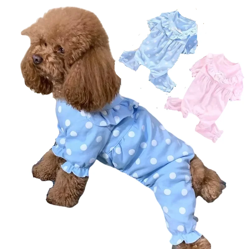 Pet Dog Pajamas Cute Dots Cotton Dog Jumpsuit Pyjama Poodle Bichon Frise Schnauzer Clothing Pet Clothes Apparel Dropshipping