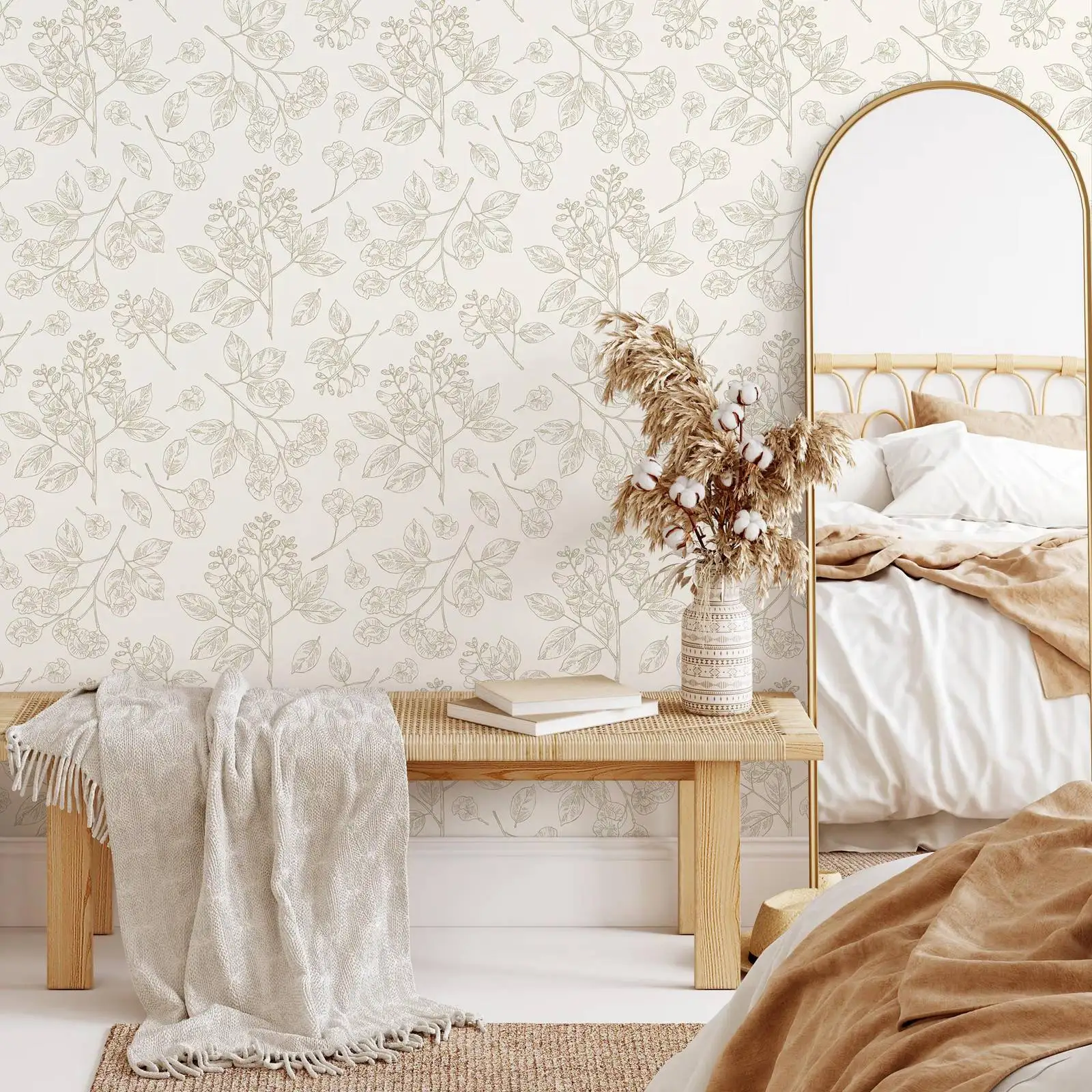 French Country Wildflower Wallpaper Peel and Stick,Vintage Botanical Foliage Wall Mural For Bedroom,Self-adhesive Or Traditional