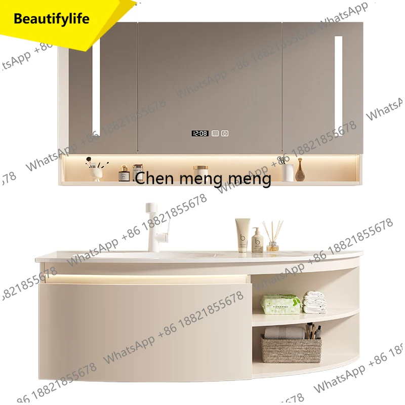 

A53 Corian integrated basin circular arc bathroom cabinet combination face wash hand basin toilet wash