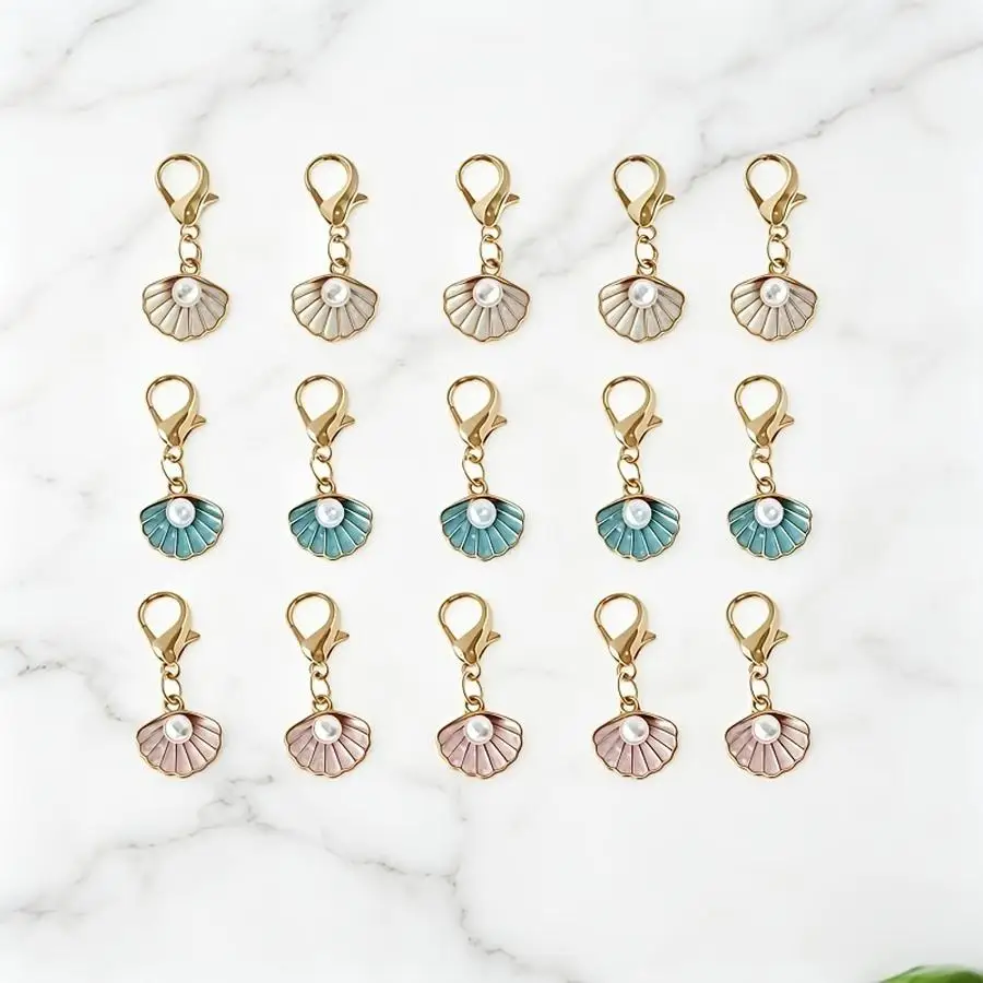 1/5/10/20/50/100pcs Pearl Inlaid Shell Bag Charm Keychain, Enamel Alloy Multicolor, Coastal Style Daily Beach Bag Key Decoration