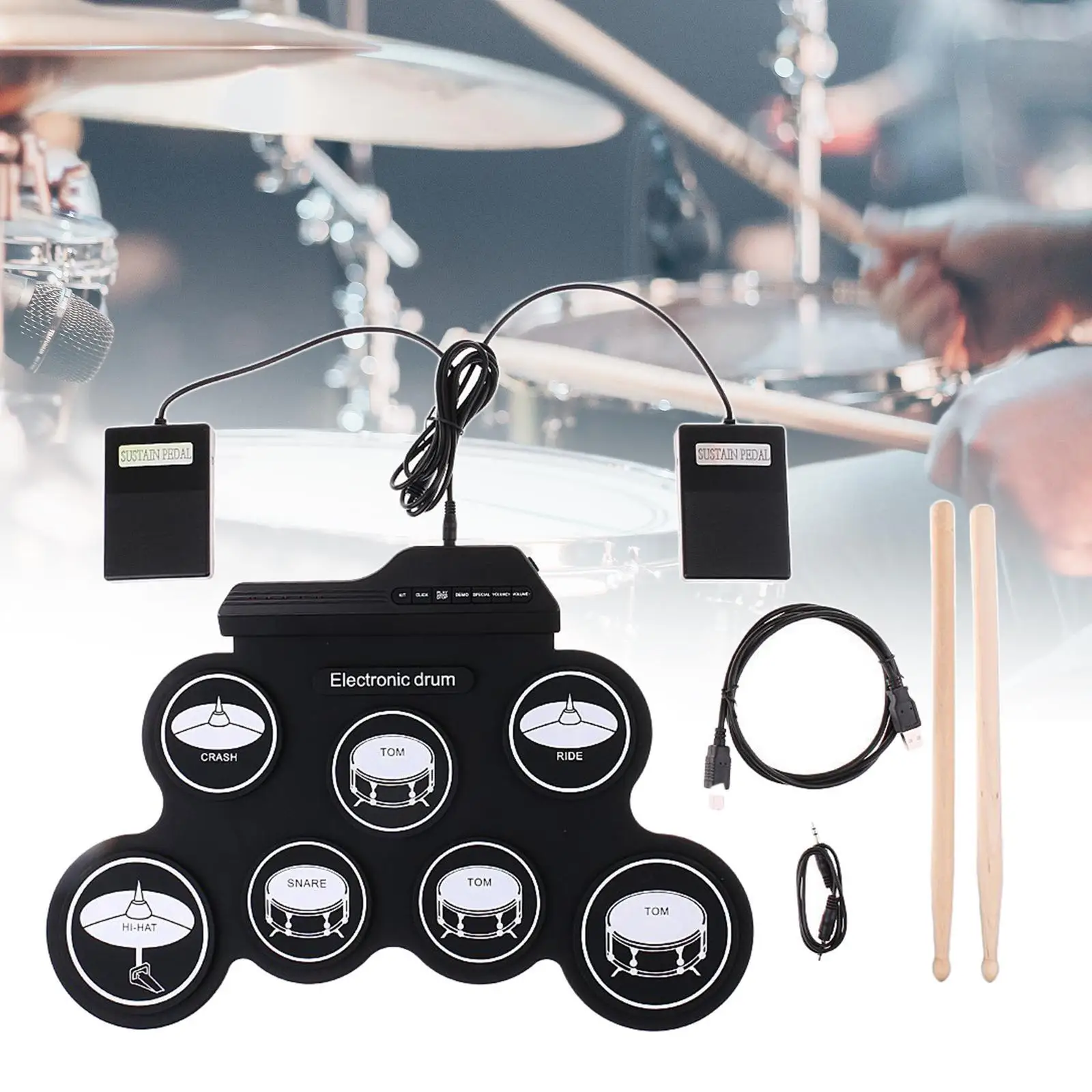 Roll up Drum Kits Portable Electronic Drum with Drumsticks Music Instrument Practical Electric Drum Set Silicone Drum Kits