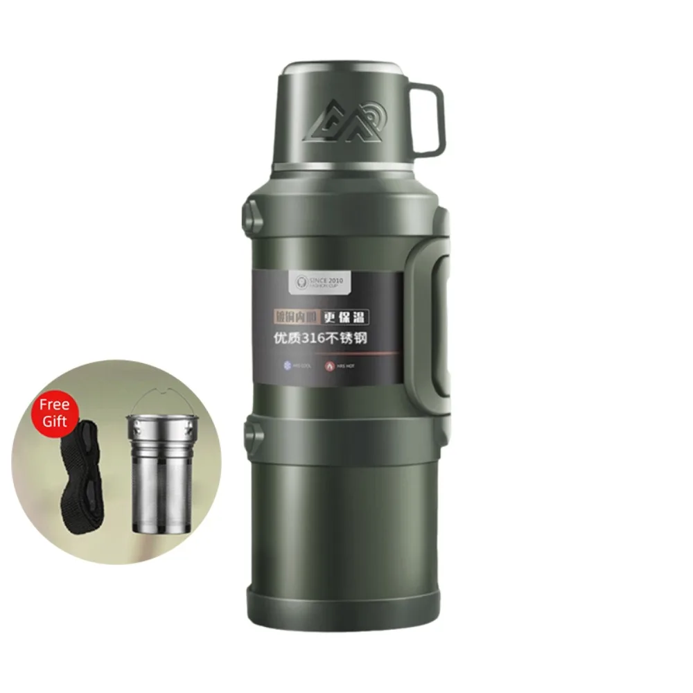

316 Stainless Steel Travel Thermal Water Bottle Foldable Handle with Tea Filter Camping Vaccum Flask Large Capacity Leak Proof