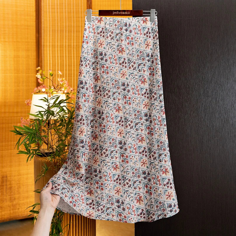 New Chinese-Style Tencel Linen Fashionable Versatile Women's Skirt 2026 Autumn New Design Mid-Length National Style Skirt
