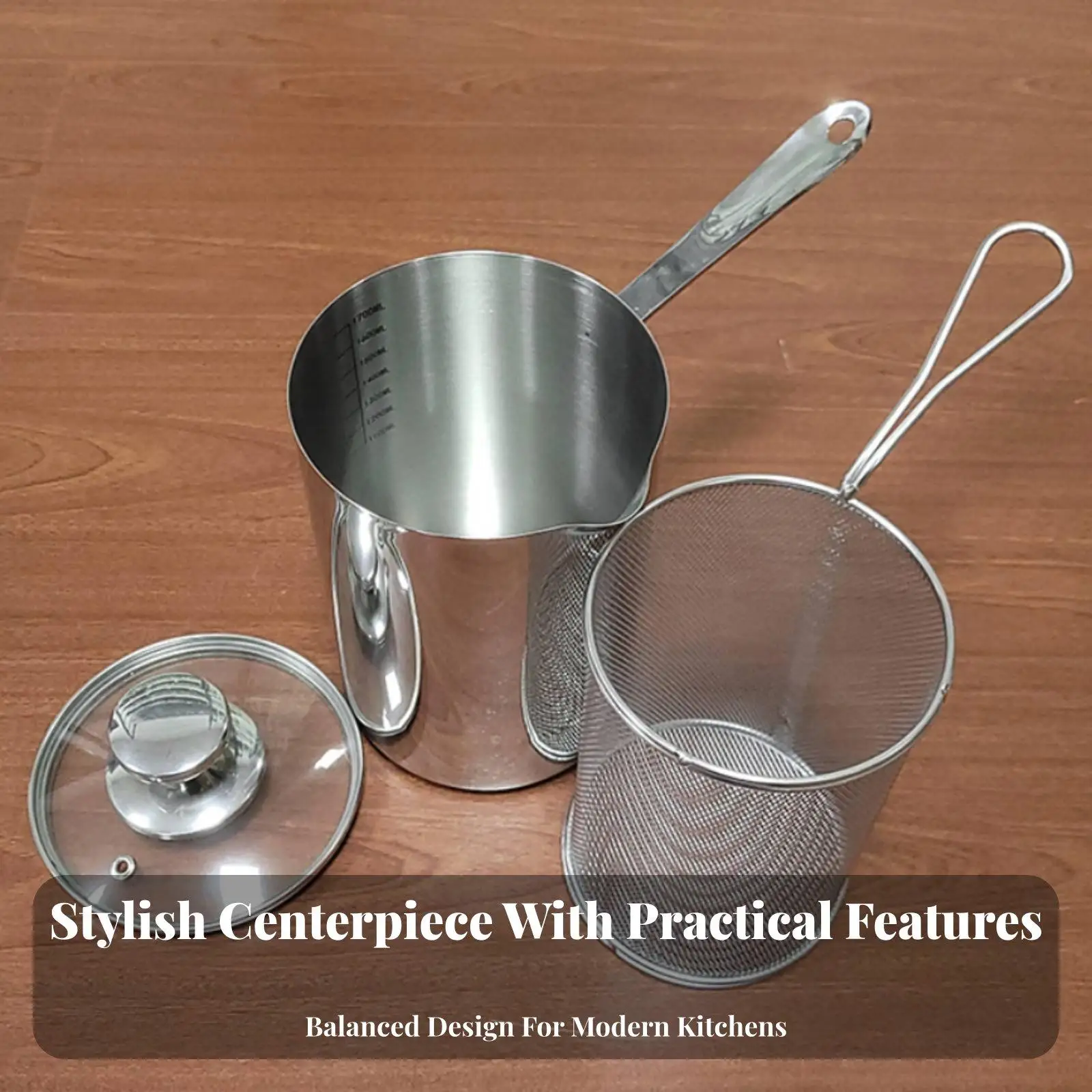 Deep Fryer Pot with Strainer Basket Multi-Functional Mini Deep Fryer Pot Ergonomic Handle Stainless Steel Oil Container for