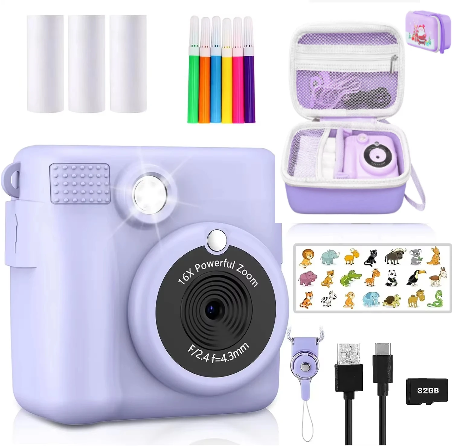 Kids Digital Camera with Instant Print and MicroSD/TF Card Support, Comes with camera bag Perfect Christmas Birthday Gift