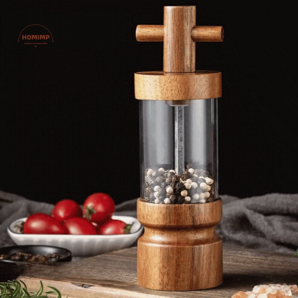 

Ручная мельница для перца из акации с перекрестным механизмом, многоразовая, для соли и перца, с регулируемой степенью помола, акриловый корпус