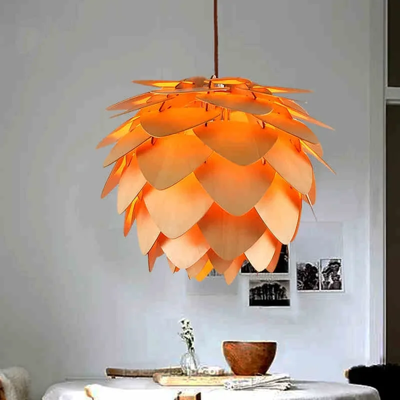 Wood pinecone Pendant lamp Nordic Hanging Chandelier Light fixture for Living room Bedroom Bar Dining room Kitchen