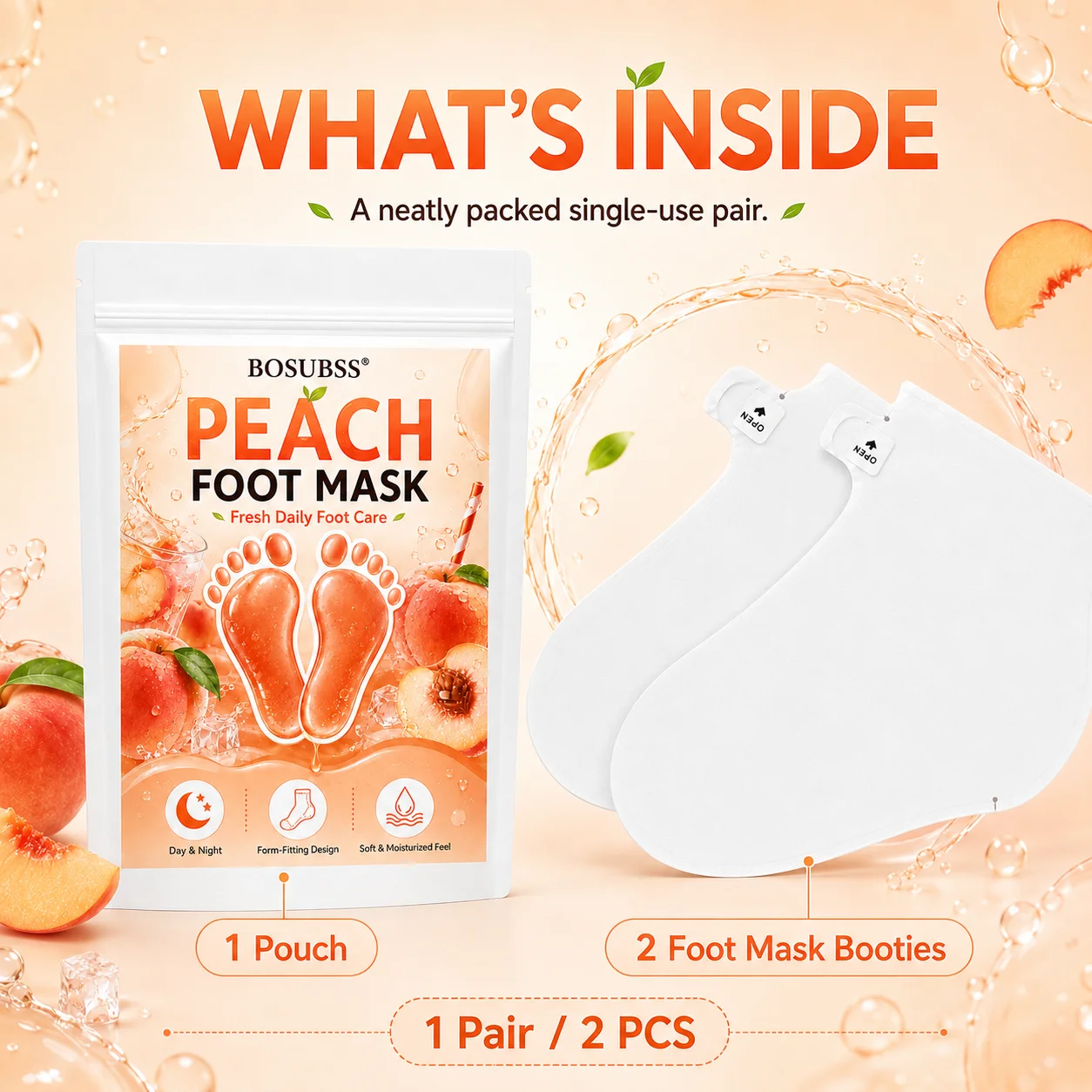 Peach Foot Mask Socks 1 Pair Moisturizing Foot Care Booties with Adjustable Ankle Tabs for Dry Feet Home Foot Care Treatment view 5