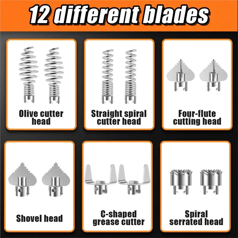 หัวตัดท่อระบายน้ำ AB33-Drain Cleaner Sewer Snake Cutter Heads ชุดใบมีดทำความสะอาดท่อ หัวตัดเครื่องขุดลอกท่อ