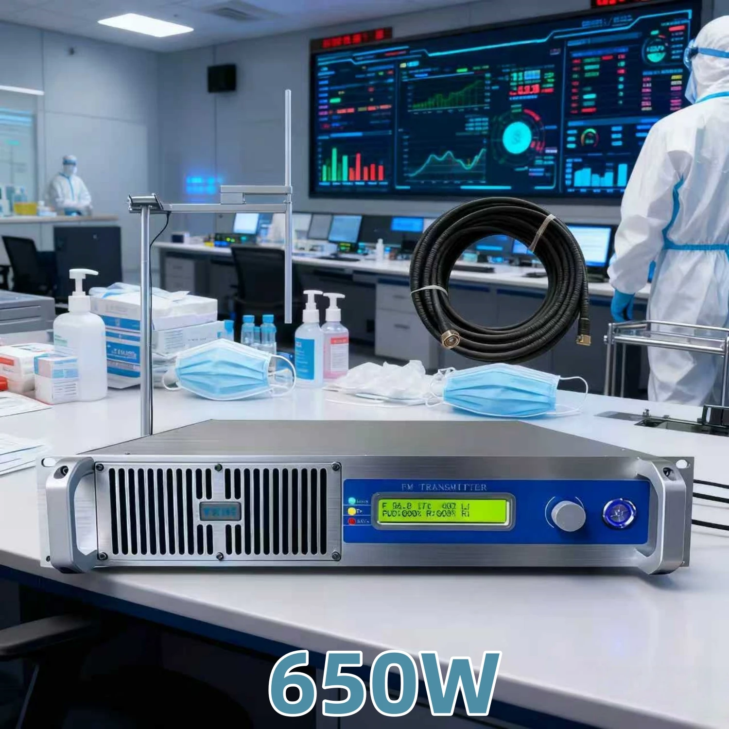 

TC- 650W Durable FM Transmitter with Antenna & Cable – Steady Signal for Emergency Communication & Security Sectors