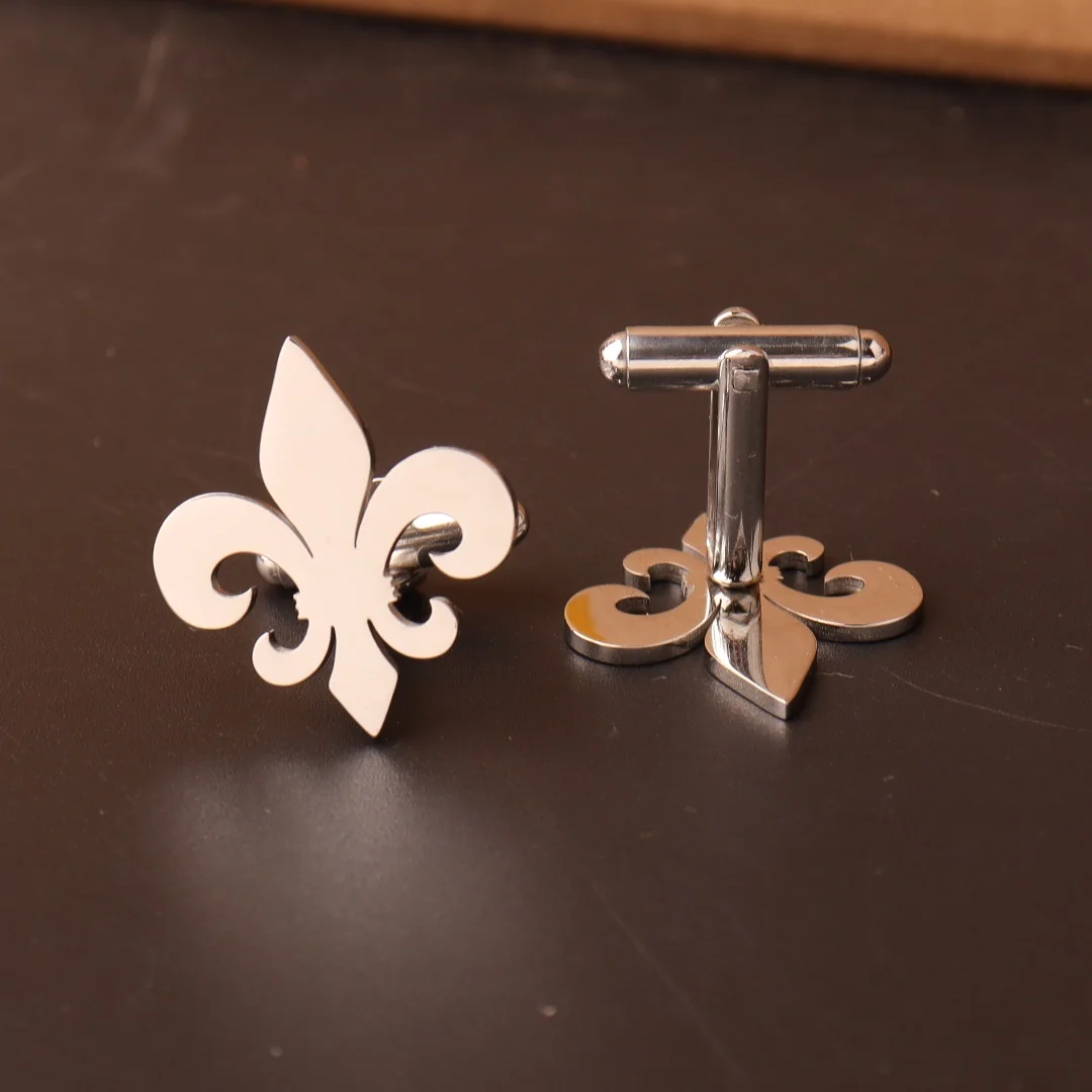 Stainless Steel Fleur De Lis Cufflinks for Men Lion Eagle Cross Sikh Symbol Wedding Shirt Badge Pin Business Shirt Accessory