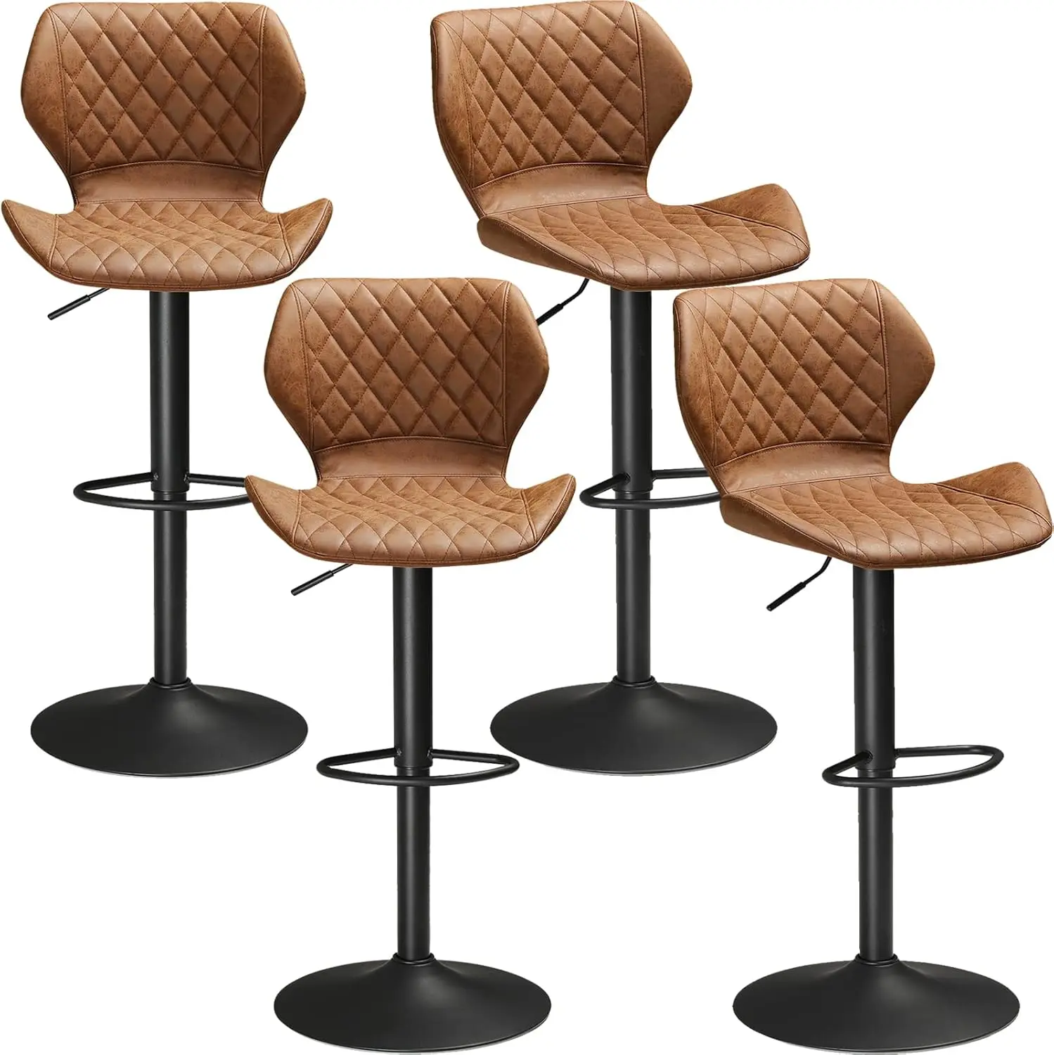 

DICTAC Bar stools Set of 4 Brown Leather Bar Stools, Adjustable Counter Height Barstools for Kitchen Island, Breakfast Swivel Ba