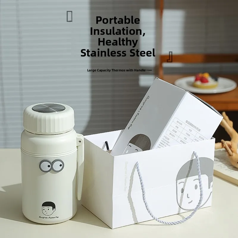 

Большая термобутылка из нержавеющей стали для пары, с широким горлышком, для чая, спорта, студентов, с защитой от протекания, простой дизайн