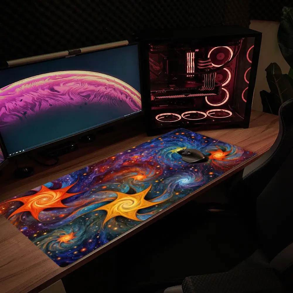 Cosmic Star Swirl Galaxy Liquid Art XXL Desk Pad Non-Slip Rubber Gaming Mouse Mat Keyboard Mausepad Desktop Computer Accessories