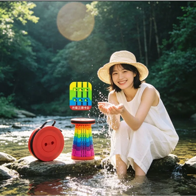 Folding Stool Outdoor Travel Portable Small Bench Adjustable Retractable Fishing Chair Mazaden Camping Stool