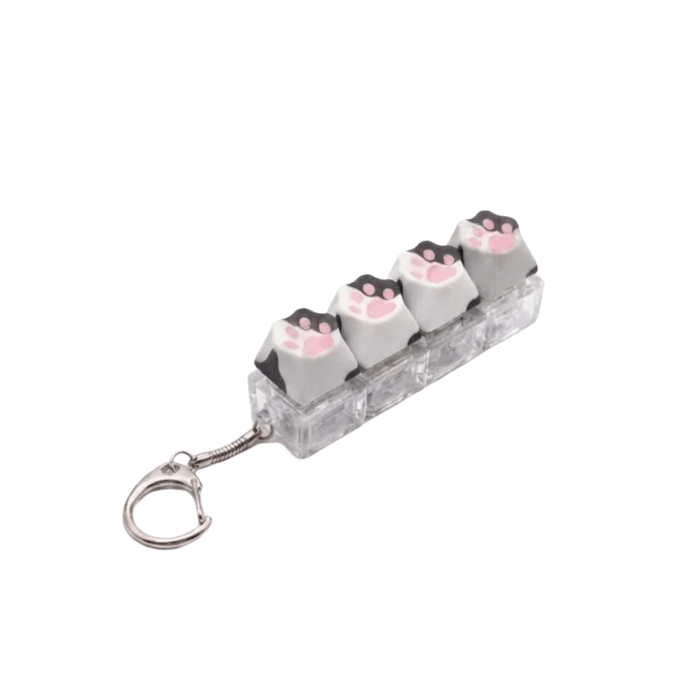 Cat Paw Fidget Keychain Portable Decompression 4‑Key Keycap Bag Pendant With Light Without Light Fingertip Pressing Keyring