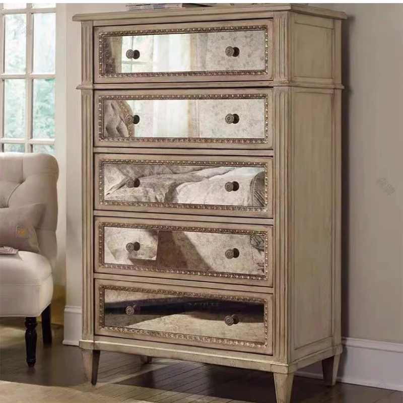 

American Style French Style Solid Wood 5/10 Chest of Drawers Antique White as Old Furniture Bedroom Storage Organizer