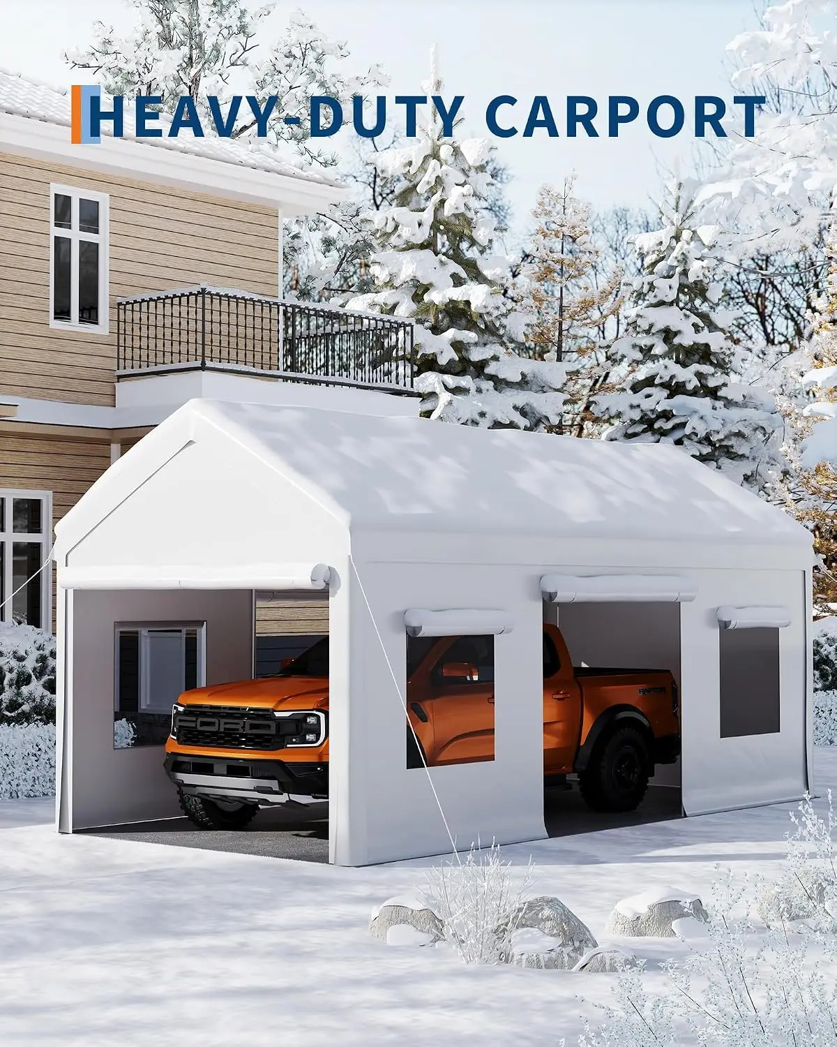 10x20ft Heavy Duty Carport Steel Frame Removable Sidewalls Waterproof Canopy Roll-Up Windows Cars Boats Equipment, Customized