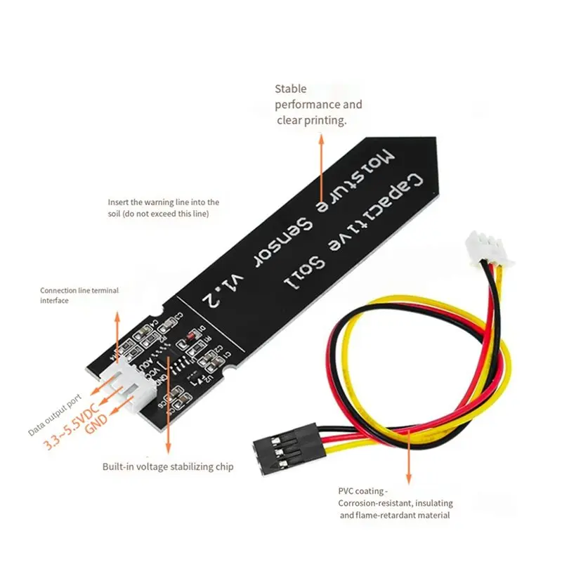 New-Capacitive Soil Moisture Sensor Module, For Garden Plants- For Continuous Monitoring Of Soil Water Content