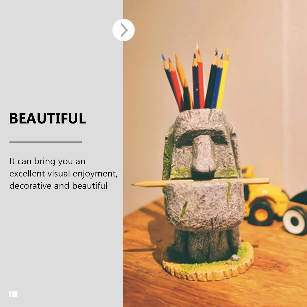 

Moai Pen Holder Statue Decorative Figurine Design Organizer Pencil Display Stand Stone Desk Ornament Multifunctional Container