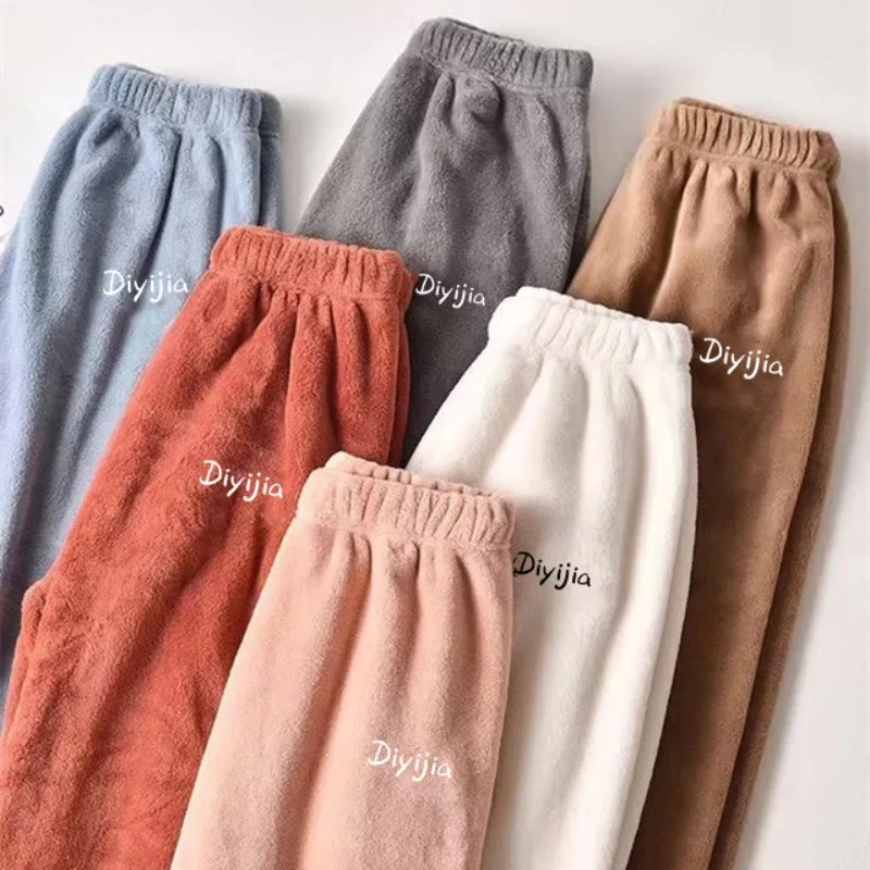 Double-Sided Fleece Warm Pants, Autumn and Winter Cozy Coral Fleece Casual Loose Sleep Pants, Home and Student Lazy Pants