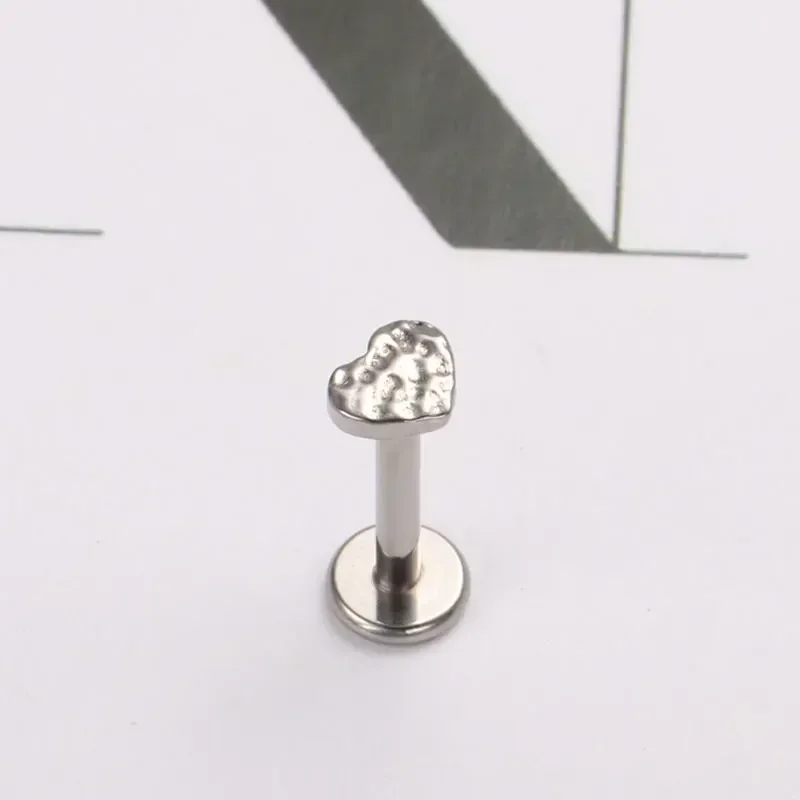 Implant Grade ASTM F136 Titanium Crater Hammer Heart Lip Piercing Internal Thread Labret Tragus Ear Cartilage Flat Piercing