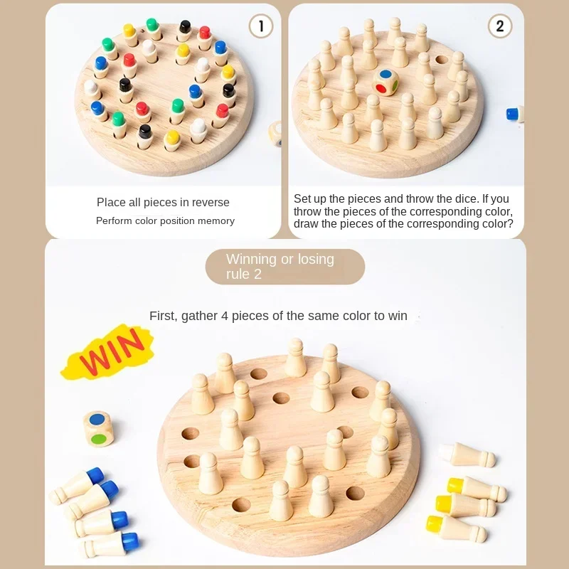 Montessori Educational Toy Wooden Memory Match Stick Chess Color Game Board Puzzles Cognitive Ability Learning Toys for Children