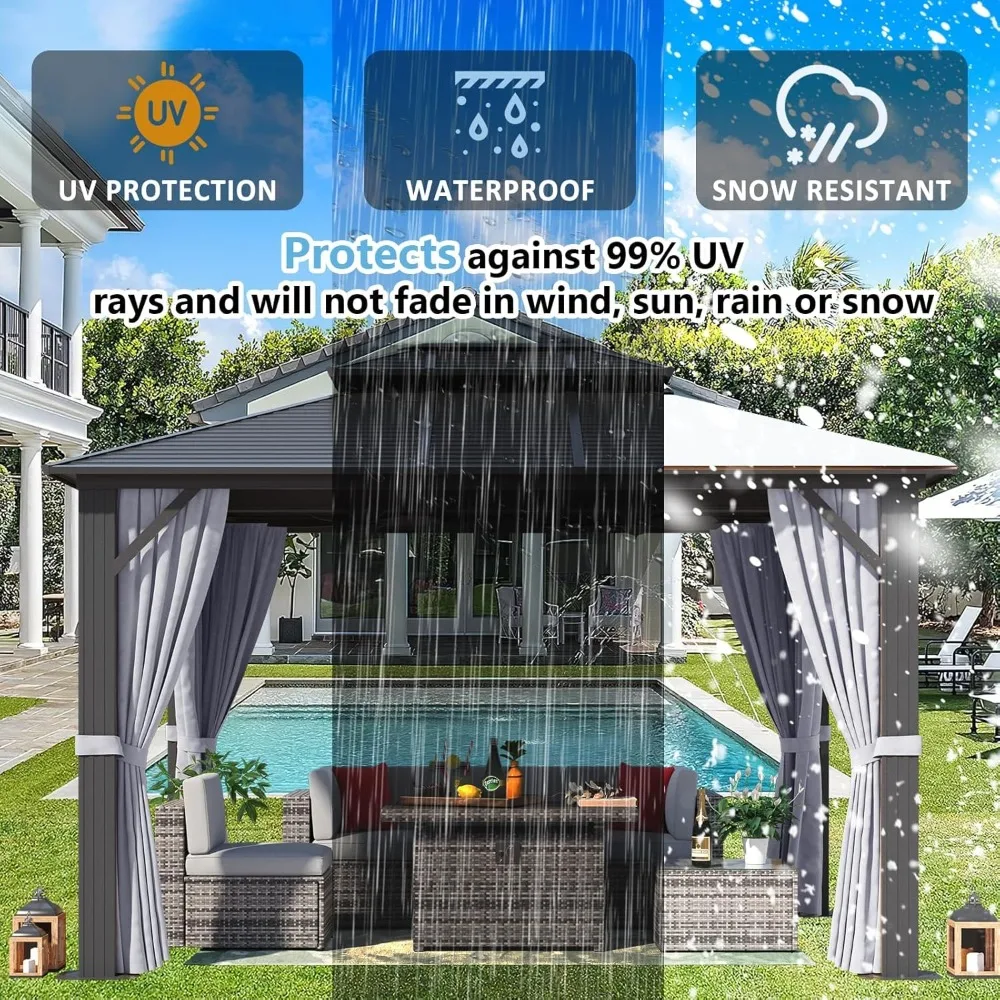 

10Ft X 12Ft Hardtop Gazebo, Aluminum Metal Outdoor Gazebo with Breathable Netting and Curtains, Galvanized Steel