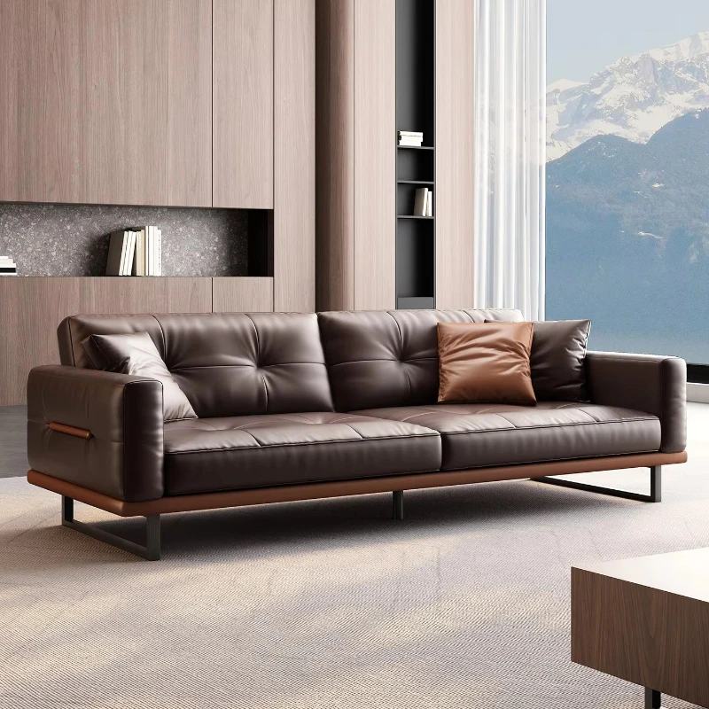 Leather three-person office sofa coffee table set, suitable for reception area