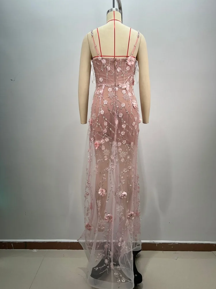 VC Pink Beaded Spaghetti Strap Long Dress Pearls Sequins Structured Flowers High Split Sheer Mesh Trendy Celebrity Party vestido - AliExpress 200000345 VC Pink Beaded Spaghetti Strap Long Dress Pearls Sequins Structured Flowers High Split Sheer Mesh Trendy Celebrity Party vestido - AliExpress 200000345