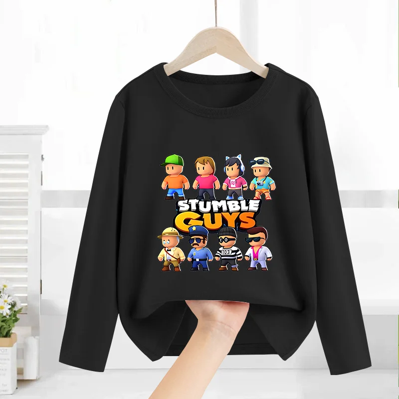 Stumble Guys Pullover  Cotton Long Sleeve Cartoon T-Shirt Printed Top Cute Kawaii Baby Show Birthday Present Kids Girls Boy Gift