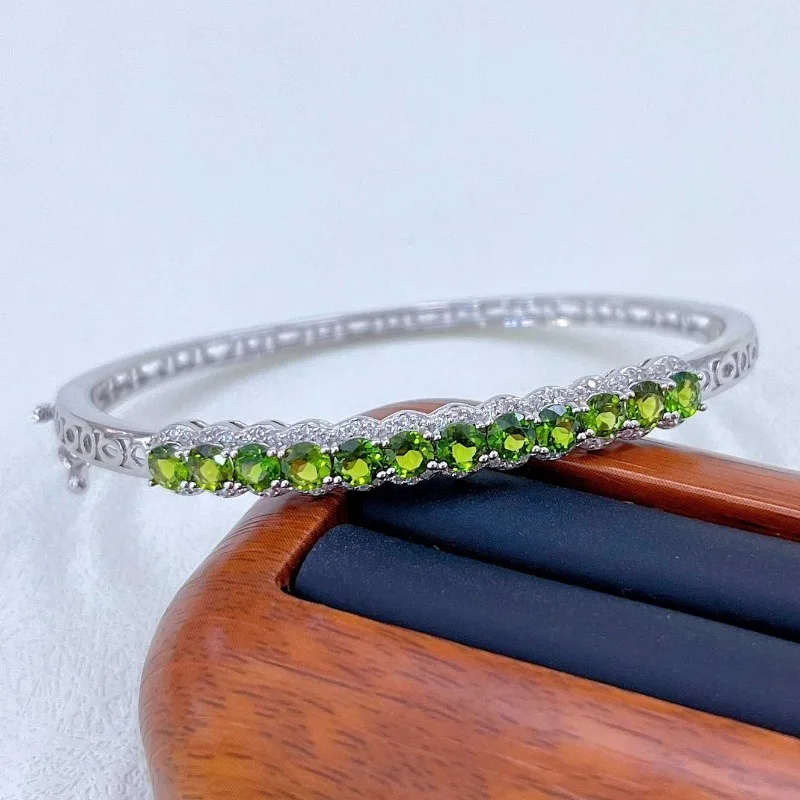 SACE GEMS New Certified 3*5mm Natural Diopside Bracelets 925 Sterling Silver 19cm for Women Engagement Party Fine Jewelry