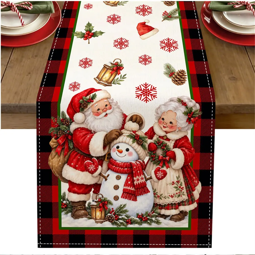 Linen Table Runner Farmhouse Christmas Red Truck  Barn Scene on Off White Winter Table Decor  Dining
