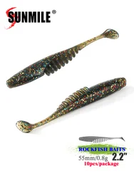 SUNMILE Fishing Soft Bait Worm Artificial Baits 5.5cm/0.8g 10pcs Rock Fishing Wobblers Leurre Souple Lure Perch Trout Bass Lures
