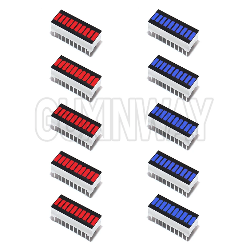 5/10 pces display led bargraph luz 10 segmentos vermelho azul amarelo verde única cor bateria nível barra gráfico para arduino, diy