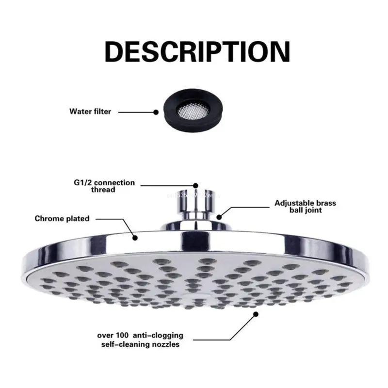 Bathroom Ultra-Thin Round Shower for Head Pressurized Rainfall Shower Equipped Pressurized Shower Replacement Easy to Us