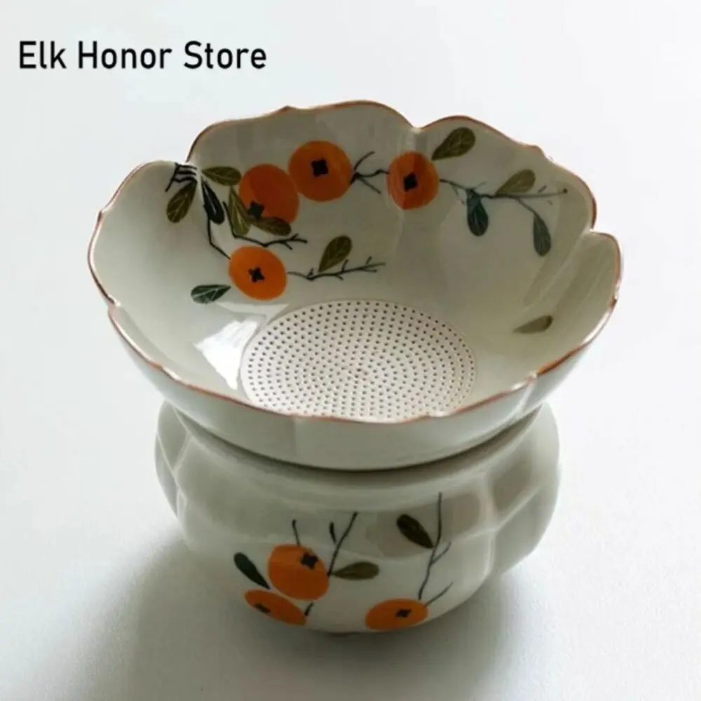Hand-painted Persimmon Flower Tea Infusor Zen Tea Brewing Strainer Tea Strainer Tea Making Tea Filter Chinese Tea Set Ornaments