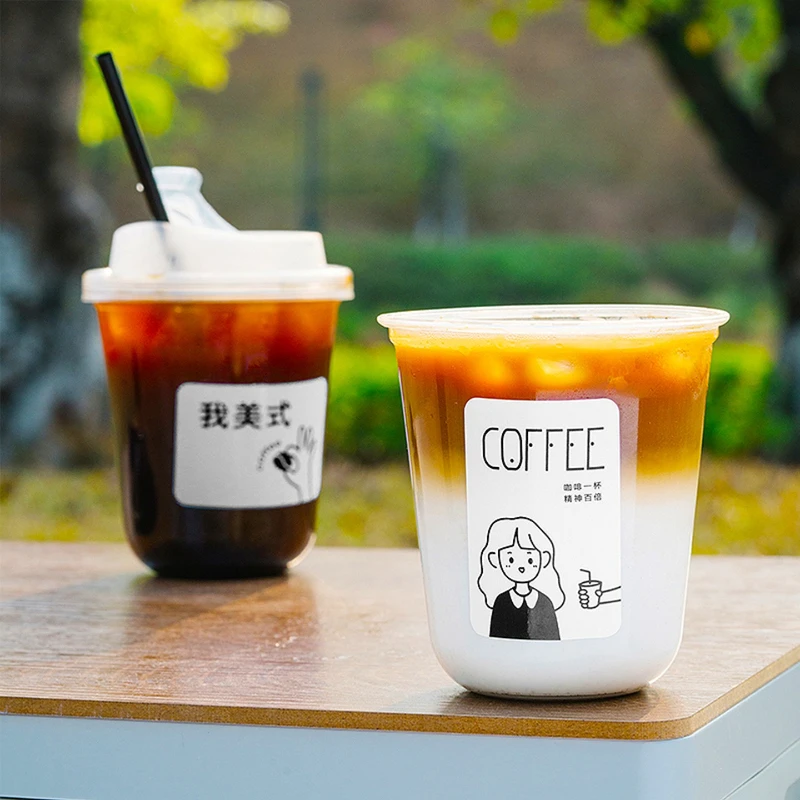 Disposable U-shaped coffee cup PET cold drink cup Thickened high transparency milk tea cup 90 caliber beverage cup